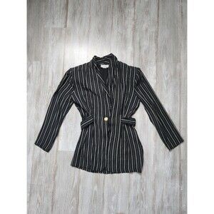 VTG Breakin Hearts Pinstripe Suit Jacket Black White Cream Single Button Sz 5/6